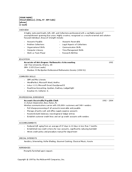 Clerk resume format